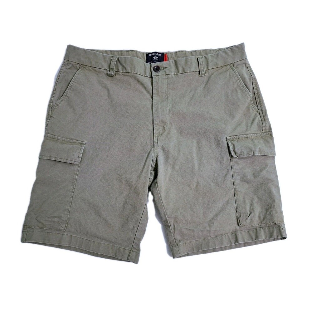 Dockers Cargo Shorts Mens 36 Khaki Safari Utility Pocket Work Smart 360 Tech